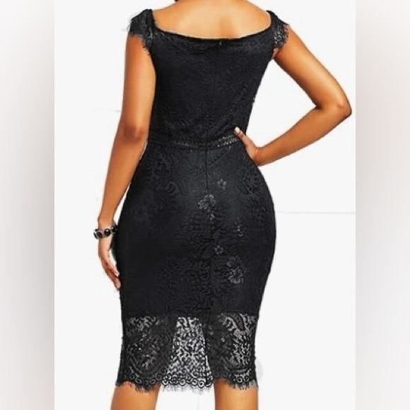 NWT ALLANDWELL Women's Elegant Floral Lace Round Neck Lace Dress size L black - Picture 2 of 16